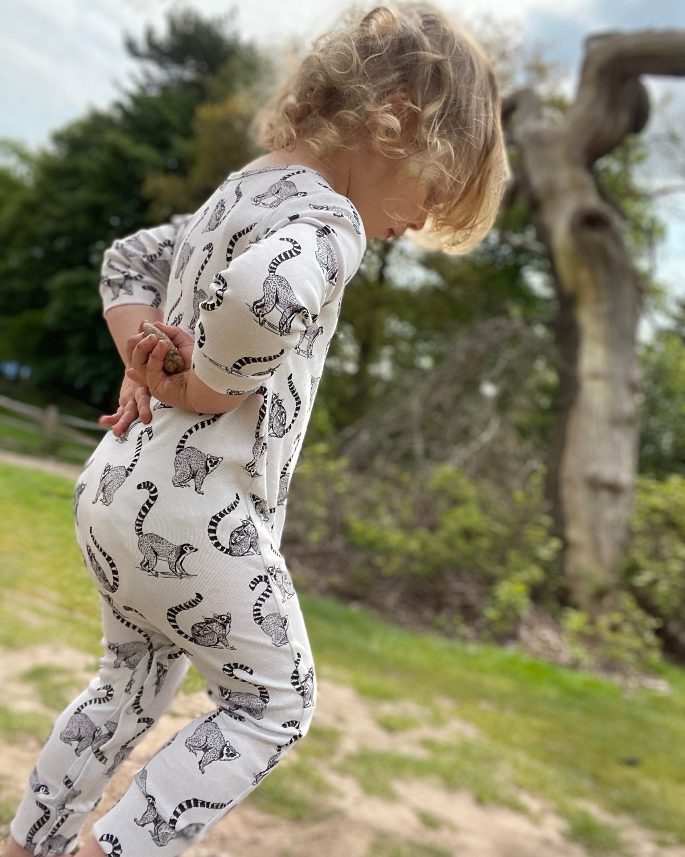 Organic Romper Ring tailed lemur baby sleepsuit newborn sustainable MAI Clothing