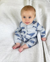 Organic Cotton Baby Romper in Blue Whale Print