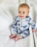 Organic Cotton Baby Sleepsuit in Blue Whale Print