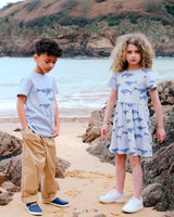 Organic Cotton Girls Dress and Unisex T Shirt in Blue Whale Animal Prints