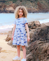 Organic Cotton Girls Dress with Blue Whale Print