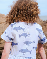 Organic Cotton Girls Dress in Blue Animal Print