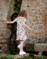 Organic Cotton Dress in Beige with Animal Print