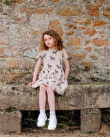 Organic Cotton Dress in Beige with Animal Print Wide Shot