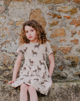 Organic Cotton Girls Dress in Beige with Animal Print