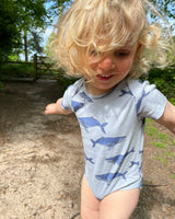 Organic Cotton Baby Romper in Blue Whale Print