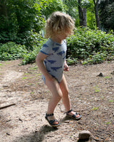 Organic Cotton Baby Romper in Blue Whale Print for Outdoors