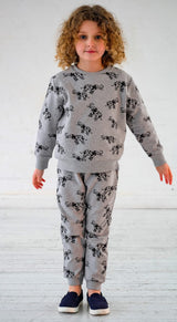 Grey unisex organic cotton kid's outfit with elephant animal print