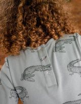 Back of Olive green Unisex Organic cotton sweatshirt with animal print