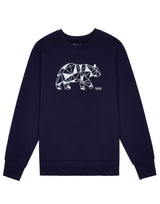Flatlay of organic cotton kid's sweatshirt in navy blue with polar bear print