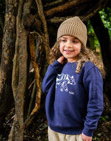 navy blue organic cotton unisex sweatshirt with polar bear design