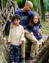 navy blue organic cotton unisex sweatshirt with polar bear design for adult and kids