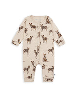 Flatlay of Unisex Animal Print Organic Cotton Bodysuit in Beige