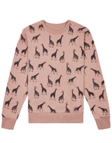 Flatlay of organic cotton kids sweatshirt in salmon pink with animal print
