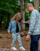 olive green unisex children's jogger with animal print