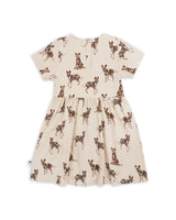 Back Flatlay of Animal Print Organic Cotton Dress in Beige