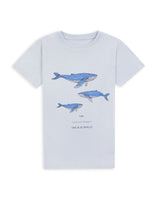 Flatlay of Unisex Animal Whale Print Organic Cotton T Shirt in Blue